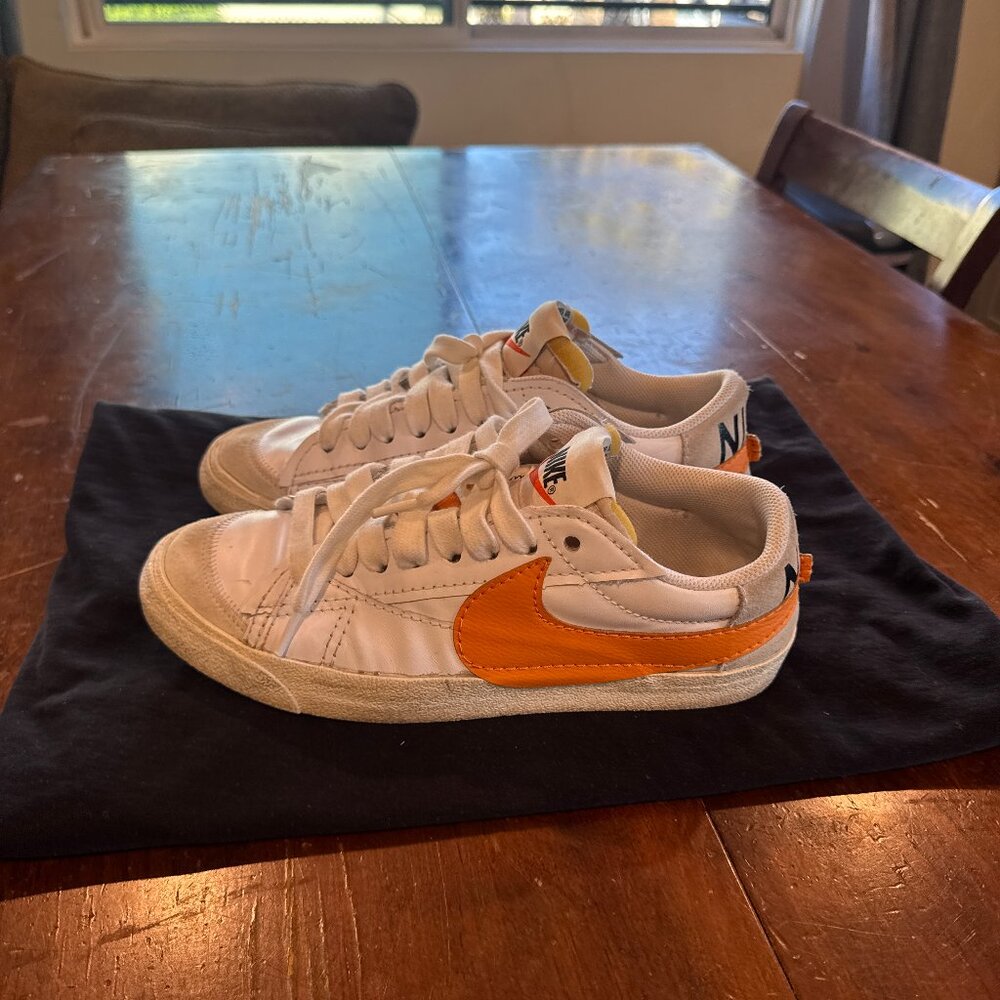 Nike Blazer Low White Orange Swoosh Sneakers Mens 10.5